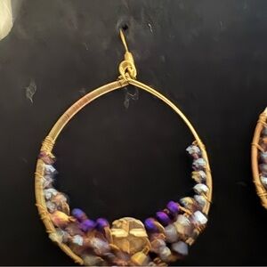 Elegant Gold and Purple Hoop Earrings
